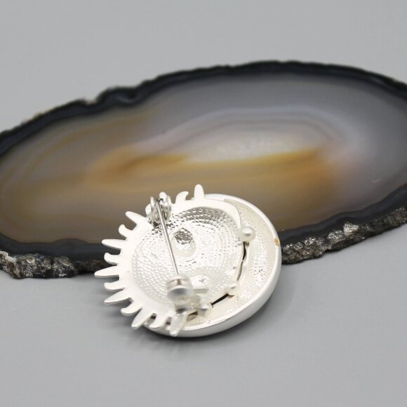 Sun moon jewelry pin brooch sky celestial nature silver white gold tone elegant - Picture 7 of 12